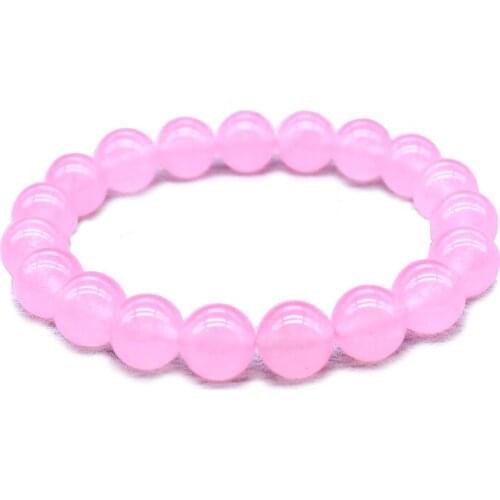 4mm 8mm 10mm 12mmPink Rose Color Chalcedony Natural Stone Streche Bracelet Elastic Cord Jewelry Beads Lovers Gift