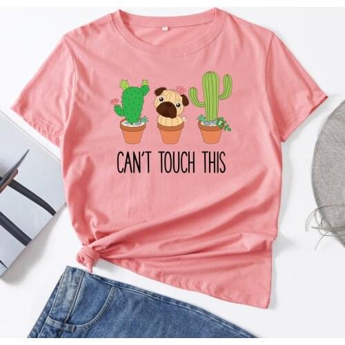 Can't Touch This Plant Cactus Woman T-Shirt Short Sleeve T-Shirts Summer Tops for Women Cotton Graphic Tee Female Shirt Clothes