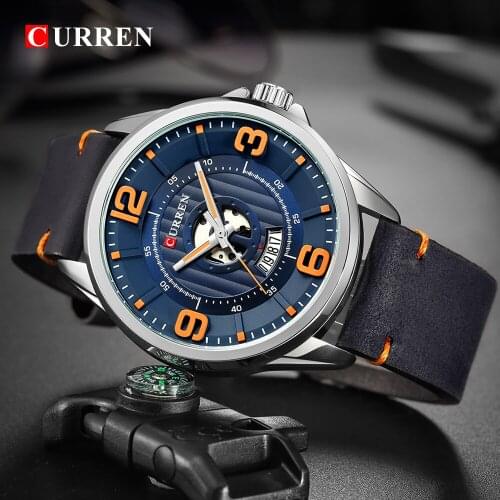 Mens Watches Top Brand CURREN Leather Wristwatch Analog Army Military Quartz Time Man Waterproof Clock Fashion Relojes Hombre