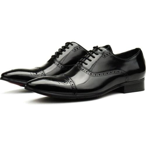 Large Size EUR45 Black Brogue Social Shoes Mens Business Shoes Genuine Leather Wedding Dress Shoes