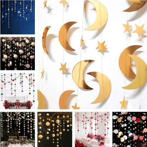 Eid Mubarak Decor 4M Moon Star Paper Garlands Islamic Muslim Festival Party DIY Decorations Ramadan Kareem Ornaments Eid Decor