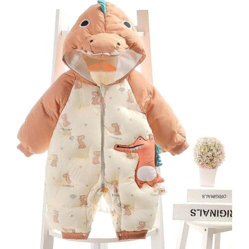 Baby down padded jumpsuits for men and women, baby winter outing clothes plus velvet padded outer clothes, cute and warm