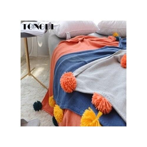 TONGDI Children Soft Warm Fashionable Plush Ball Knitting Wool Blanket Luxury Pretty Decor For Girl Summer Handmade Sleeping