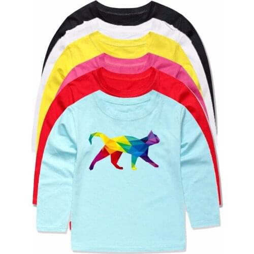 New Full Sleeve Children Christmas T Shirts Boys Tees Girls Tops for 1-14Years Roupa Menina Cat Animal Print T Shirt Kid Clothes