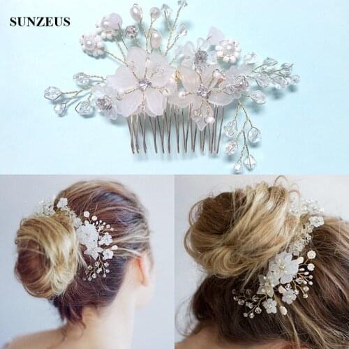 Beautiful Flower Bridal Comb With Pearls Crystal Hair Combs Hand-made Headpieces Wedding Accessory SQ0215