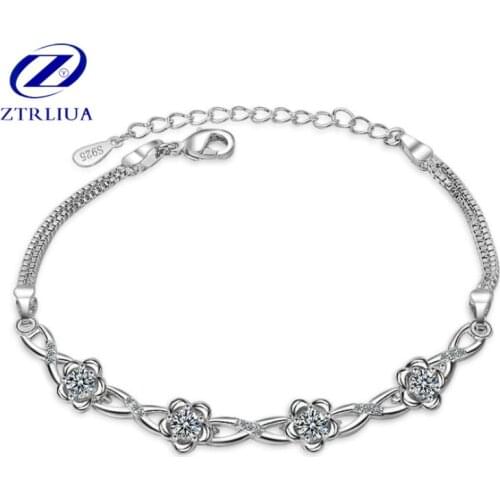 Exquisite New Fashion Sweet Popular 925 Sterling Silver Jewelry Crystal Small Fresh Flowers Female Beautiful Bracelets SB91