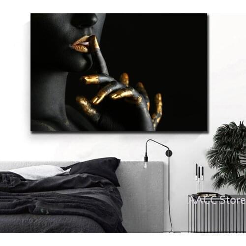 Modern Style Golden Fingers Painting on Canvas African Body Art Poster And Prints Wall Picture For Room Cuadros Home Decoration