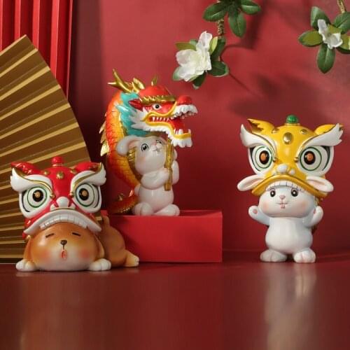Chinese Guofeng Resin Lion Sculpture Bookcase Cabinet Ornaments Crafts Feng shui Home room Desktop Accessories Decoration Gifts