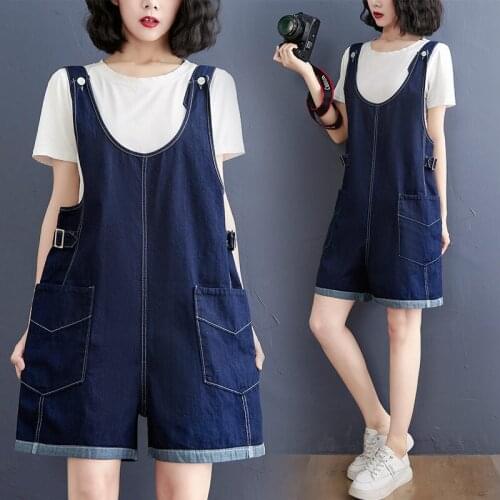 Short Jean Jumpsuit for Ladies Summer Casual Loose Sleeveless Wide Leg Denim Overalls for Women Strap Denim Playsuit aq1013