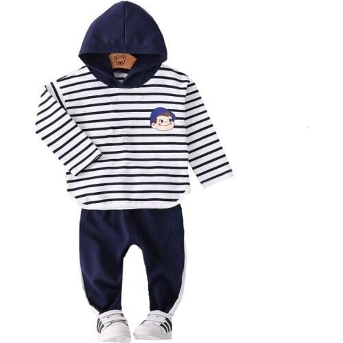 New Spring Autumn Baby Clothes Suit Children Girls Cartoon Striped Hooded Pants 2Pcs/set Toddler Clothing Kids Casual Tracksuits