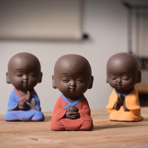 Creative Tea Pet Ornaments Purple Sand Boutique Supportable Zen Little Monk Kung Fu Tea Table Tea Ceremony Decorations Zen Decor