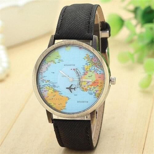 Hot Sale Mini World Fashion Quartz Watch Men Unisex Map Airplane Travel Around The World Women Leather Dress Wrist Watches