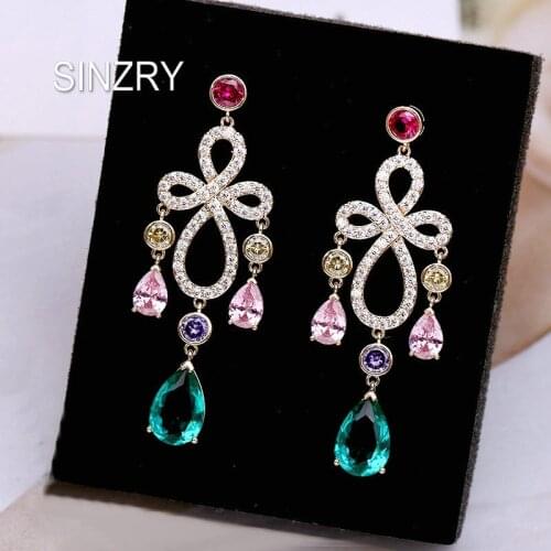SINZRY hotsale colorful cubic zirconia waterdrop chinese knot dangle earrings trendy elegant vintage earrings for women