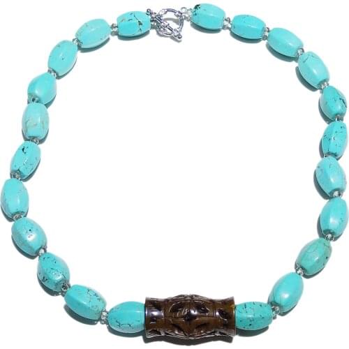Lii Ji Turquoises Crystal Brown Jades Carved Pendant Blue Necklace Choker Necklace 56cm/22'' Women Jewelry Gift Stock Sale