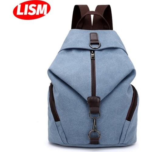 LISM Fashion Shoulder canvas retro casual fashion Korean college backpack Large Capacity Female Shopping Beach Bag