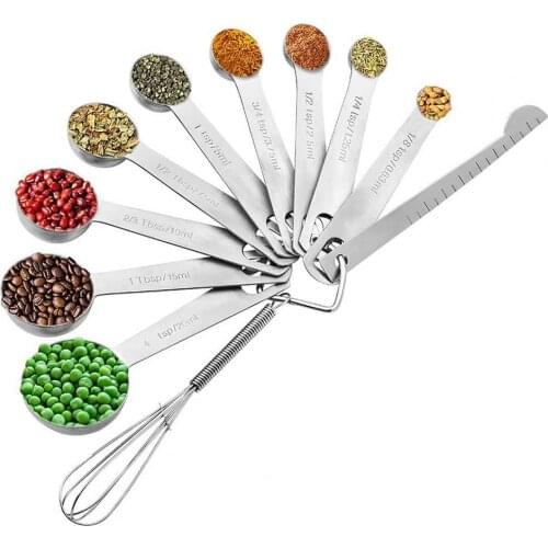 11Pcs Stainless Steel Measuring Spoons Cup Cooking Baking Scale Scoop Measure Spoon Sugar Cake Baking Spoon Kitchen Tools
