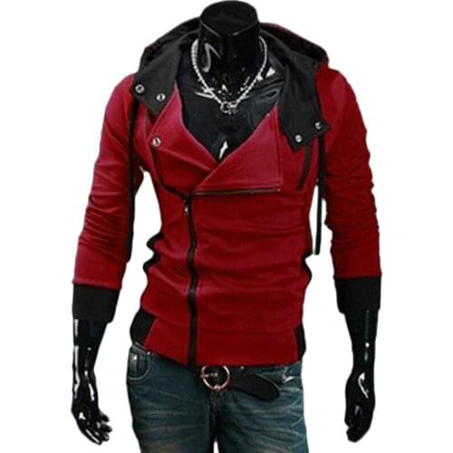 Mens Hoodies and Sweatshirts Side Zipper Patchwork Hoodies Men Casual Assasins Creed Clothing