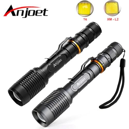Anjoet Sets Super Bright Tactical Flashlight Portable XML T6 / L2 LED Zoomable torch 18650 Battery 5 Mode Outdoor hunting Camp