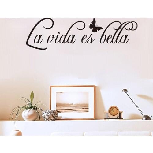 La Vida Es Bella Wall Stickers Vinyl Removable Spanish French Sentence Wall Decals For Living Room Bedroom Decoration Wallpaper