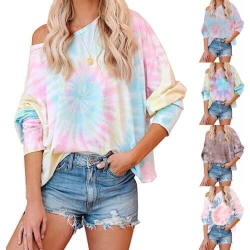 2021 autumn and winter European and American new womens milk silk fleece long-sleeved shirt tie-dye printed T-shirt women