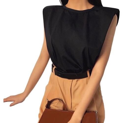 New Stylish Women Casual O Neck Shoulder Pads Sexy Sleeveless Bottoming Tank Top Vest Blouse Tops