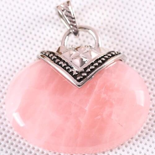 Necklace Pendant 40x40MM Oval CAB Cabochon Natural Pink Crystal Stone Bead Jewelry Gift K1141