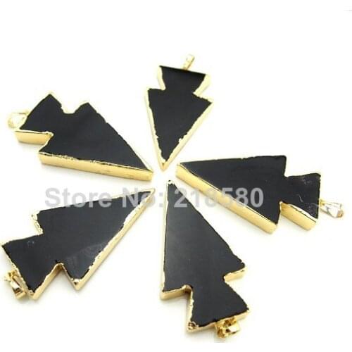 P6100983 Black Onyx Agat Arrowhead Pendant with Gold