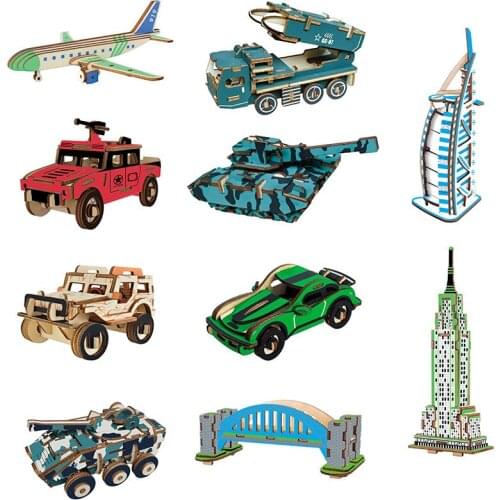 1Pcs Children 3D Wooden Vehicle Puzzle Jigsaw Toys for Kids Brain Training Intelligent Early Educational Toys Puzzles Game