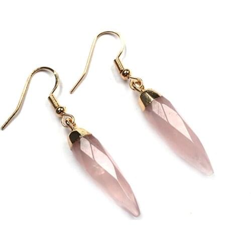 Natural Rose Quartzs Amethysts Earrings Section Pepper Shape Charms for Women Wear Jewelry Earrings Size 8x28mm