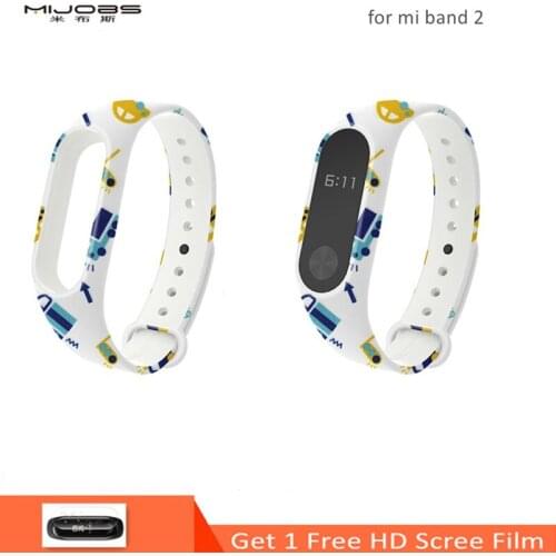 Mijobs Printing Silicone Strap for Xiaomi Mi Band 2 Smart Watch Mi band 2 Bracelet Wristband Replacement Miband 2 Strap Mi2 Band