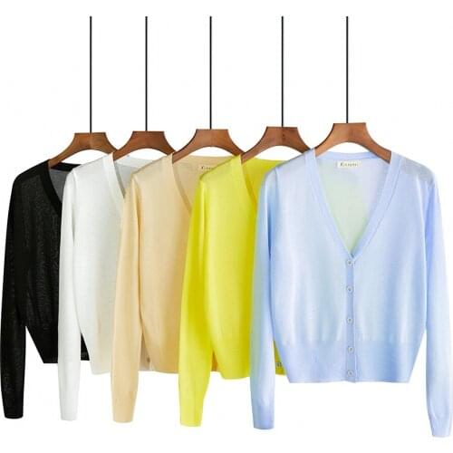 2020 ice cream pilling thin knitted 7 / 4 sleeve slim fit short cardigan sunscreen air conditioning shirt