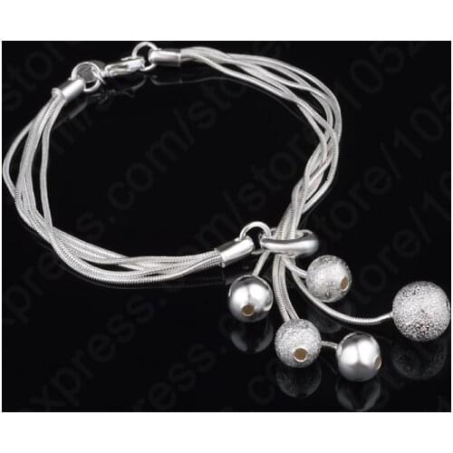 Trendy 925 Sterling Silver Snake Chain Bead Bracelets&Bangles Wholesale Jewelrys Free Shipping