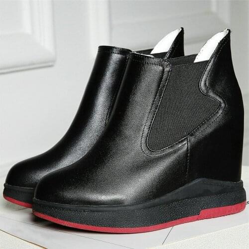 Platform Wedges Pumps Shoes Women Genuine Leather High Heel Ankle Boots Female Round Toe Fashion Sneakers High Top Casual Shoes