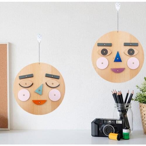 Face-changing Expression Emotion Cognition Wood Handmade Building Block Toy Kindergarten Game for Toddlers