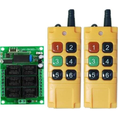 Universal 433mhz DC 12V 6 channel RF Wireless radio Remote Control switch system Receiver Transmitter lighting power on