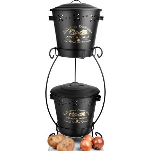 Manor Gift Kitchen Pantry For Decorative Stainless 2 Layer Big Black Metal Potato Onion Bucket
