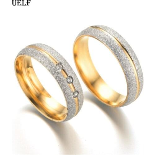 Uelf Vintage Stainless Steel Wedding Rings For Couple Solid Gold-Color Lovers Engagement Anel Jewelry