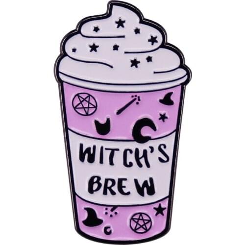 Cute Witchs Brew Pin Pink Coffee Cup Brooch Supernatural Frappuccino and Witchcraft Lovers Perfect Addition
