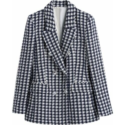 Nice Casual Women V Neck Plaid Jacket New Spring-autumn Vogue Ladies Korean Version Vintage Female Texture Blazer Coat
