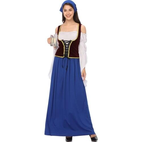 Womens German Dirndl Dress Vest Scarf 3pcs/set Beer Festival Bavarian Oktoberfest Costume Sexy Wench Maid Clothing C57A55