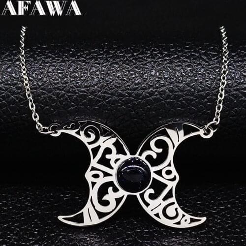2021 Witchcraft Moon Natural Stone Stainless Steel Necklaces for Women Silver Color Necklace Jewelry cadenas mujer N1127S02