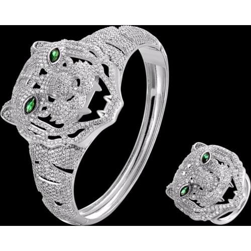 Zlxgirl Luxury brand Simple AAA cubic zircon bangle and Ring Jewelry Set women punk tiger wedding bracelet & ring couple gifts