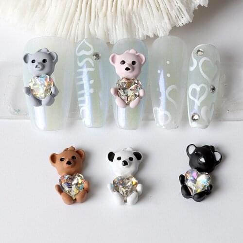 1Pcs Heart Diamond Hug Bear Nail Charms Fashion Nail Art Large Rhinestones For Polish Nail Art Decoration 3D Charms Manicure Tip