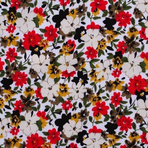 1 yard Cotton Poplin Fabric for sewing pathwork, dress, cloth, bedding - Small Flower and leaf on white background