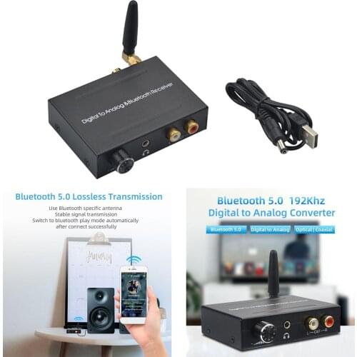 192kHz Digital to Analog Converter with Bluetooth Receiver Built-in Bluetooth V5.0 DAC Adapter Supports 3.5mm Audio Output