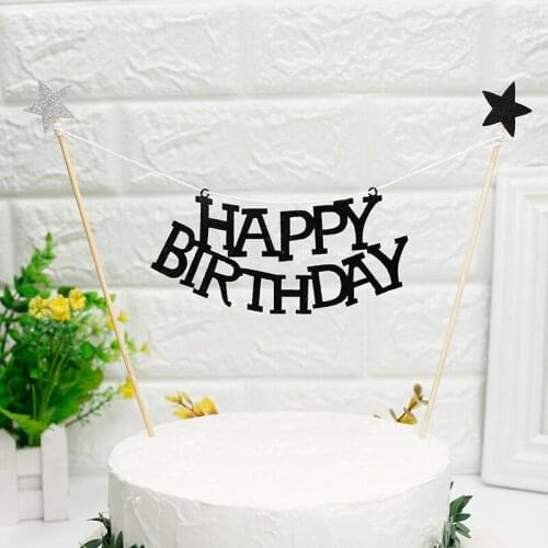 2pcs Gold Happy Birthday Cake Topper Glitter Pink Stars Cupcake Topper For Girls Birthday Cake Decorations Baby Shower 2019 New