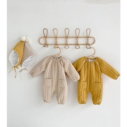 MILANCEL 2020 winter new baby clothes thicken lining boys rompers warm baby girls outfit baby jumpsuit with hat