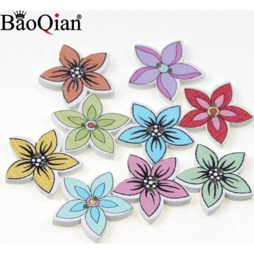 50pcs 2 Hole 18mm Natural Print Wooden Flower Sewing Buttons Scrapbook DIY Craft Wooden Buttons Decoration