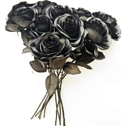 50pcs/lot Black Rose Artificial Silk Flowers Simulation Bouquet Real Feel Home Wedding Background Decorative Flower Arrangement