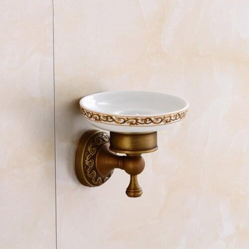 European Antique Brass Soap Dishes Bathroom Printed Soap Holder Tray Home Hotel Scenic Spot Bath Vintage Hardware Accessories